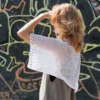 Cotton Lace Shrug knitting pattern by HitsKnits - lightweight open summer shrug in white fingering cotton yarn with lace border