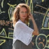 Cotton Lace Shrug knitting pattern by HitsKnits - lightweight open summer shrug in white fingering cotton yarn with lace border