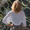 Cotton Lace Shrug knitting pattern by HitsKnits - lightweight open summer shrug in white fingering cotton yarn with lace border
