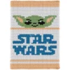 Baby Yoda Grogu finger knitting blanket pattern, Star Wars chenille blanket for boys, blue logo and green Grogu face
