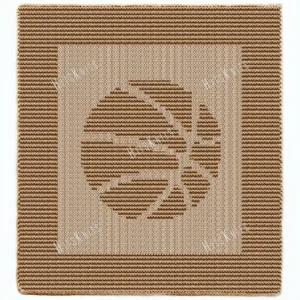 Basketball Panel Knitting Pattern showing a textured basketball with its curved seam lines on a square knitted panel with a garter stitch border, worked in one solid color in knit and purl, 100 stitches x 146 rows.