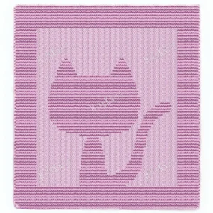 Cat Silhouette Panel Knitting Pattern showing a textured silhouette of a cat with a big round head and two pointed ears on a square knitted panel with a garter stitch border, worked in one solid color in knit and purl, 100 stitches x 146 rows.