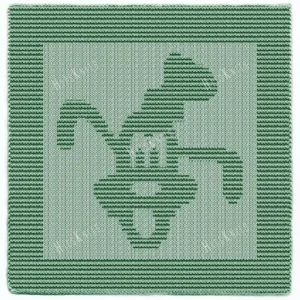 Goofy Knit and Purl Panel Knitting Pattern showing the head of Disney's Goofy with his tall hat, long ears, and big smiling muzzle in raised knit and purl texture on a solid sage green panel with a garter stitch border, worked in one color, 100 stitches x 146 rows.
