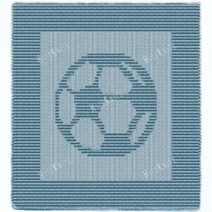 Soccer Ball Panel Knitting Pattern showing a textured soccer ball with its pentagon and hexagon panels on a square knitted panel with a garter stitch border, worked in one solid color in knit and purl, 100 stitches x 146 rows.
