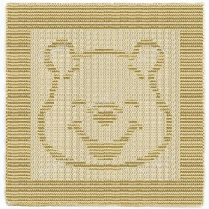 Pooh Knit and Purl Panel Knitting Pattern showing the face of Winnie the Pooh, a round bear head with small ears and a gentle smile, in raised knit and purl texture on a solid honey gold panel with a garter stitch border, worked in one color, 100 stitches x 146 rows.