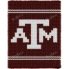 Texas A&M Finger Knit Blanket Pattern - the Aggies interlocking ATM logo in white on a burgundy background with white bands, worked in stockinette colorwork intarsia with 2 colors: Burgundy, White.