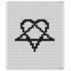 Heartagram Finger Knit Blanket Pattern - the HIM band symbol combining a heart and an inverted pentagram in black on a main-colour background, worked in stockinette colorwork intarsia with 2 colors: Main Color, Black.