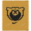 Orangeville Prep Chunky Blanket Pattern - a black bear head crest, the team's mascot logo, on a gold background, worked in stockinette colorwork intarsia with 2 colors: Gold, Black.