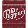 Dr Pepper Chunky Blanket Knitting Pattern - the soda brand's white script wordmark on a burgundy background with white bands, worked in stockinette colorwork intarsia with 2 colors: Burgundy, White.
