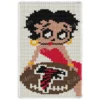 Atlanta Falcons Betty Boop Finger Throw Pattern featuring Betty Boop in her signature red dress above the Atlanta Falcons logo, worked in stockinette colorwork intarsia with 6 colors: Ivory, Black, Beige, Brown, Red, and Gold.