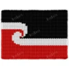 Maori Flag Blanket Finger Knitting Pattern - black, red and white Tino Rangatiratanga Maori sovereignty flag with a central white koru, bold high-contrast mood, worked in stockinette colorwork intarsia with 3 colors: Black, Red, and White.