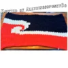Maori Flag Blanket Finger Knitting Pattern - black, red and white Tino Rangatiratanga Maori sovereignty flag with a central white koru, bold high-contrast mood, worked in stockinette colorwork intarsia with 3 colors: Black, Red, and White.