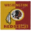 Washington Commanders Chunky Blanket Pattern - the team's retro football logo, a feathered profile inside a ring with the wordmark, on a split background of gold and burgundy, worked in stockinette colorwork intarsia with 5 colors: Gold, Burgundy, Black, White, Espresso.