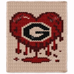 Georgia Heart Finger Blanket Pattern - bold graphic heart with kawaii eye in Cream, Red, Burgundy, and Black, worked in stockinette colorwork intarsia with sweeping color sections on a cream background.