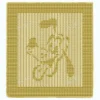 Free Pluto Knit and Purl Panel Knitting Pattern showing the Disney dog Pluto in raised knit and purl texture on a solid mustard yellow panel with a garter stitch border, worked in one color, 100 stitches x 146 rows.
