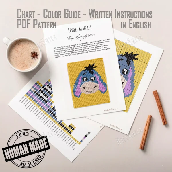 Eeyore Chunky Blanket Knitting Pattern, Finger Knitting Graphghan PDF