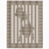 Goofy Blanket Knitting Pattern showing a silhouette of Disney's Goofy in his hat, with long ears and big eyes, in raised knit and purl texture on a knitted blanket with a garter stitch border, worked in one solid color, 182 stitches x 322 rows.