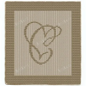 Calligraphic Letter C Panel Knitting Pattern showing a flowing cursive capital letter C in raised knit and purl texture on a square knitted panel with a garter stitch border, worked in one solid color, 100 stitches x 146 rows.