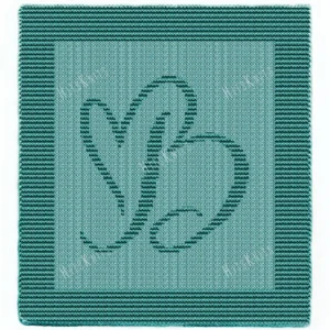 Calligraphic Letter B Panel Knitting Pattern showing a flowing cursive capital letter B in raised knit and purl texture on a square knitted panel with a garter stitch border, worked in one solid color, 100 stitches x 146 rows.