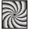 Swirl Spiral Chunky Blanket Knitting Pattern - abstract spiral graphghan in four tones: White, Black, Light Gray, and Medium Gray, worked in stockinette colorwork intarsia with sweeping curved bands radiating from the centre.