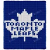 Toronto Maple Leafs Finger Knit Blanket Pattern - white maple leaf logo and team name on royal blue background, worked in stockinette colorwork intarsia with 2 colors: Royal Blue and White.