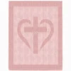 Cross and Heart Blanket Knitting Pattern showing a textured silhouette of a cross with a heart at its center, on a solid single-color blanket with a garter stitch border, worked in one color, 135 stitches x 240 rows.