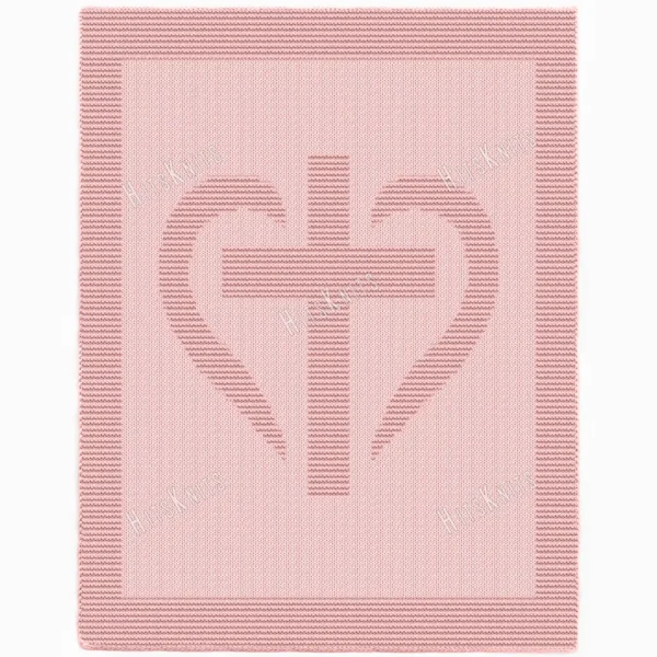 Cross and Heart Blanket Knitting Pattern showing a textured silhouette of a cross with a heart at its center, on a solid single-color blanket with a garter stitch border, worked in one color, 135 stitches x 240 rows.