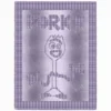 Forky Blanket Knitting Pattern showing a textured silhouette of Forky the spork with mismatched googly eyes, pipe-cleaner arms and popsicle-stick feet, with his name knitted above, on a solid single-color blanket with a garter stitch border, worked in knit and purl, 180 stitches x 322 rows.