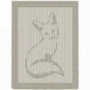 Arctic Fox Blanket Knitting Pattern showing a textured silhouette of an arctic fox with a thick coat and bushy tail, on a solid single-color blanket with a garter stitch border, worked in one color, 182 stitches x 322 rows.