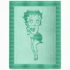Betty Boop Blanket Knitting Pattern showing a textured portrait of Betty Boop with her signature curls, large expressive eyes, and vintage style, worked in one solid colour using knit and purl stitches with a garter stitch border, 140 stitches × 210 rows.