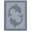 Dolphin Blanket Knitting Pattern showing a textured silhouette of dolphins circling and playing in the water, on a solid single-color blanket with a garter stitch border, worked in one color, 182 stitches x 322 rows.