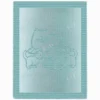 Cat Family Blanket Knitting Pattern showing a textured silhouette of a mother cat and playful kittens with a ball of yarn, on a solid single-color blanket with a garter stitch border, worked in one color, 220 stitches x 396 rows.