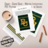 Baylor Bears Bold Knit Blanket Pattern showing the interlocking gold BU logo on a deep green background with gold bands above and below, worked in stockinette colorwork intarsia with 2 colors: Green and Gold.