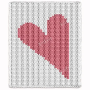 Pink Heart Chunky Blanket Knitting Pattern showing one large pink heart tilted on the diagonal across an ivory blanket, worked in stockinette colorwork intarsia with 2 colors: Ivory and Pink.