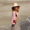 Lace Heart Bolero Knitting Pattern showing a lightweight pink lace shrug with an eyelet heart motif on the back, worked in sport weight cotton, sizes XS to 4XL.