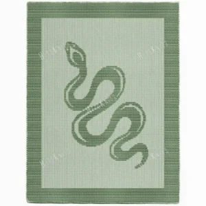 Serpent Snake Blanket Knitting Pattern showing a textured silhouette of a coiling snake inside a framed border, on a solid single-color blanket, worked in one color, 182 stitches x 322 rows.