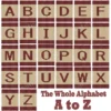 Alphabet Letter Finger Knitting Pattern - a bold burgundy letter on a cream field with burgundy stripes top and bottom, worked in stockinette colorwork intarsia with 2 colors: Burgundy, Cream.