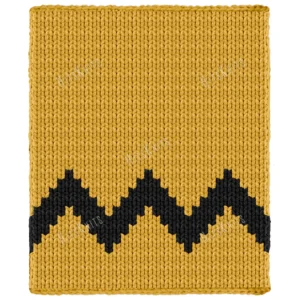 Charlie Brown Shirt Chunky Blanket Pattern - a mustard gold blanket with a bold black zigzag chevron in three peaks along the bottom, inspired by the iconic Peanuts shirt, worked in stockinette colorwork intarsia with 2 colors: Yellow, Black.