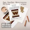 Washington Commanders Finger Blanket Pattern showing a bold burgundy letter W with a bright gold outline on a white field, framed by burgundy and gold stripes along the top and bottom, worked in stockinette colorwork with 3 colors: Burgundy, White, and Gold.
