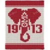 Delta Sigma Theta Finger Knit Blanket - crimson sorority elephant with Greek letters and 1913, worked in stockinette colorwork with 2 colors: Red and Ivory.