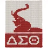 Trunk Up Elephant Finger Knitting Pattern - crimson elephant with its trunk raised and three Greek letters below, worked in stockinette colorwork with 2 colors: Ivory and Red.