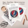 Steal Your Face Finger Knit Blanket Pattern - Grateful Dead Stealie skull with a thirteen-point red and blue lightning bolt in a black circle on ivory, worked in stockinette colorwork with 4 colors: Ivory, Black, Red, Blue.