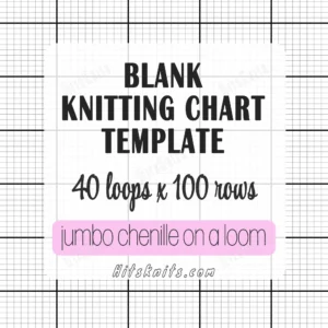 Free Printable Loom Knitting Chart 40x100 showing a blank grid of wide, short squares numbered 1 to 40 across and 1 to 100 down with bold guide lines every 10 squares, for designing loom knitting motifs with jumbo chenille yarn.