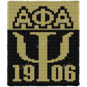 Alpha Phi Alpha 1906 Finger Knit Blanket, the greek letters Alpha Phi Alpha above a bold Psi chapter letter and the year 1906, worked in stockinette colorwork intarsia with 2 colors: Black and Gold.