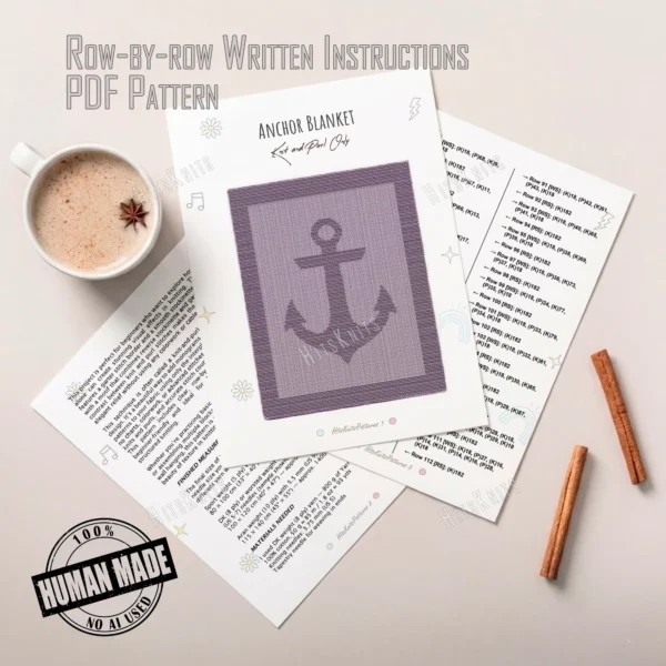 Nautical Anchor Blanket Knitting Pattern, an easy beginner knit and purl marine anchor throw, no chart, 182x322. Instant PDF download.