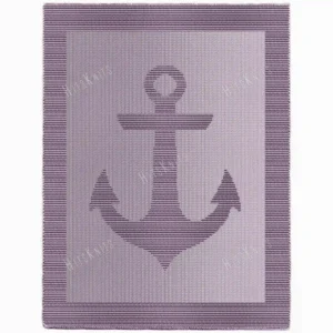 Nautical Anchor Blanket Knitting Pattern showing a textured silhouette of a marine anchor inside a framed border, on a solid single-color blanket, worked in one color, 182 stitches x 322 rows.