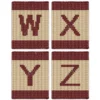 Alphabet Letter Finger Knitting Pattern - a bold burgundy letter on a cream field with burgundy stripes top and bottom, worked in stockinette colorwork intarsia with 2 colors: Burgundy, Cream.