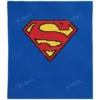 Superman Shield C2C Crochet Blanket Pattern chart showing a red diamond shield with a yellow S and black outline on a blue background, corner to corner crochet colorwork with 4 colors: Blue, Red, Black, and Yellow.