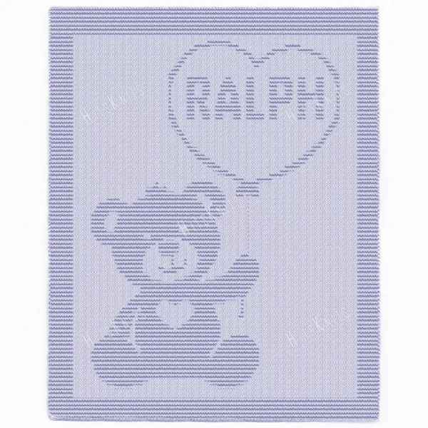 Ralph Teddy Bear Blanket Knitting Pattern showing a textured silhouette of a teddy bear reaching for a heart-shaped balloon with the name Ralph, on a solid single-color blush pink blanket with a garter stitch border, worked in one color, 130 stitches x 230 rows.